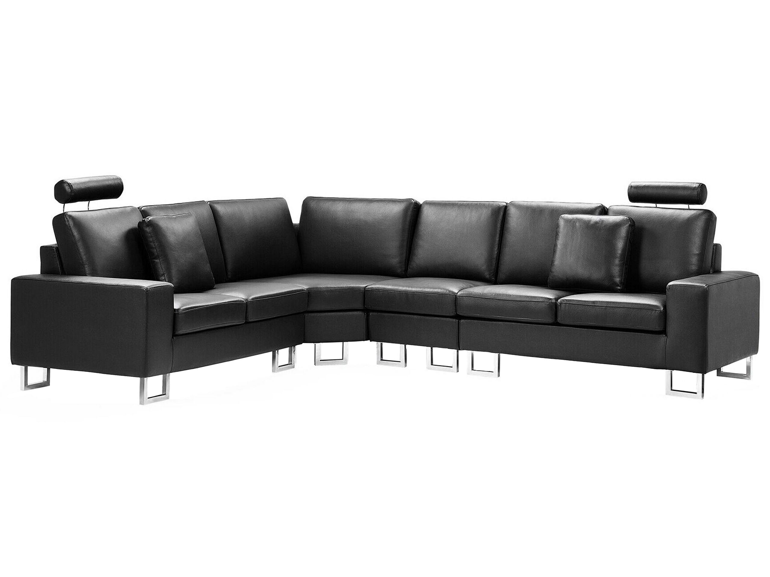 Canapé d'angle 6 places Noir Cuir Moderne Confort