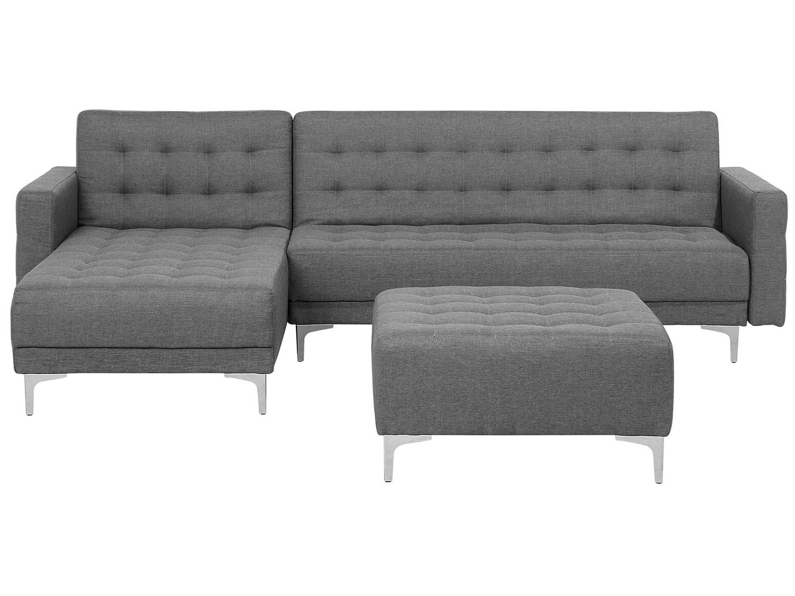 Canapé angle droite convertible en tissu gris clair 4 places avec pouf (photo) Canapé angle droite convertible en tissu gris clair 4 places avec pouf