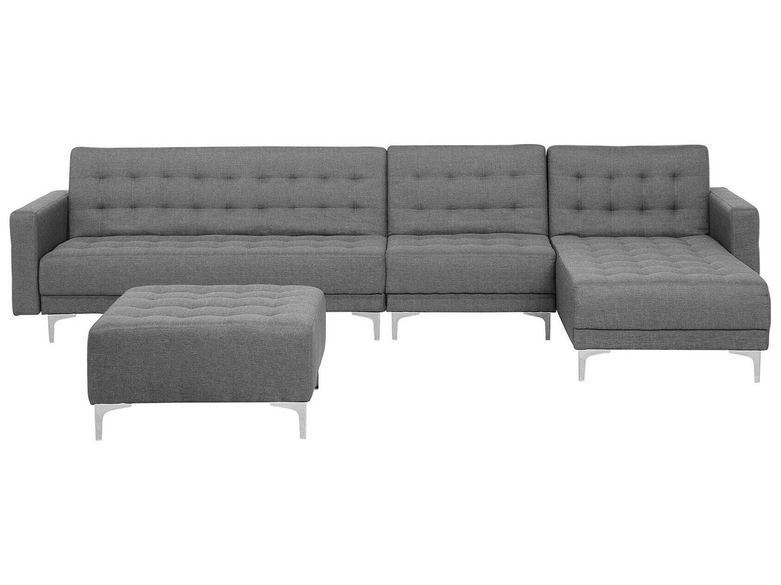 Canapé angle gauche convertible en tissu gris clair 5 places avec pouf (photo) Canapé angle gauche convertible en tissu gris clair 5 places avec pouf