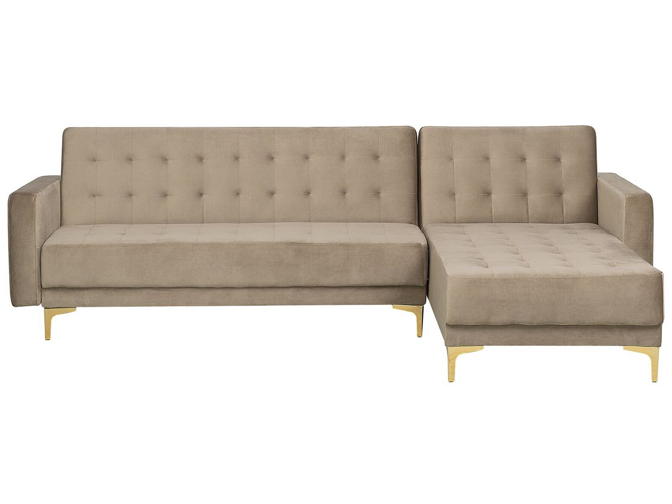 Canapé angle gauche convertible en velours beige clair 4 places (photo) Canapé angle gauche convertible en velours beige clair 4 places