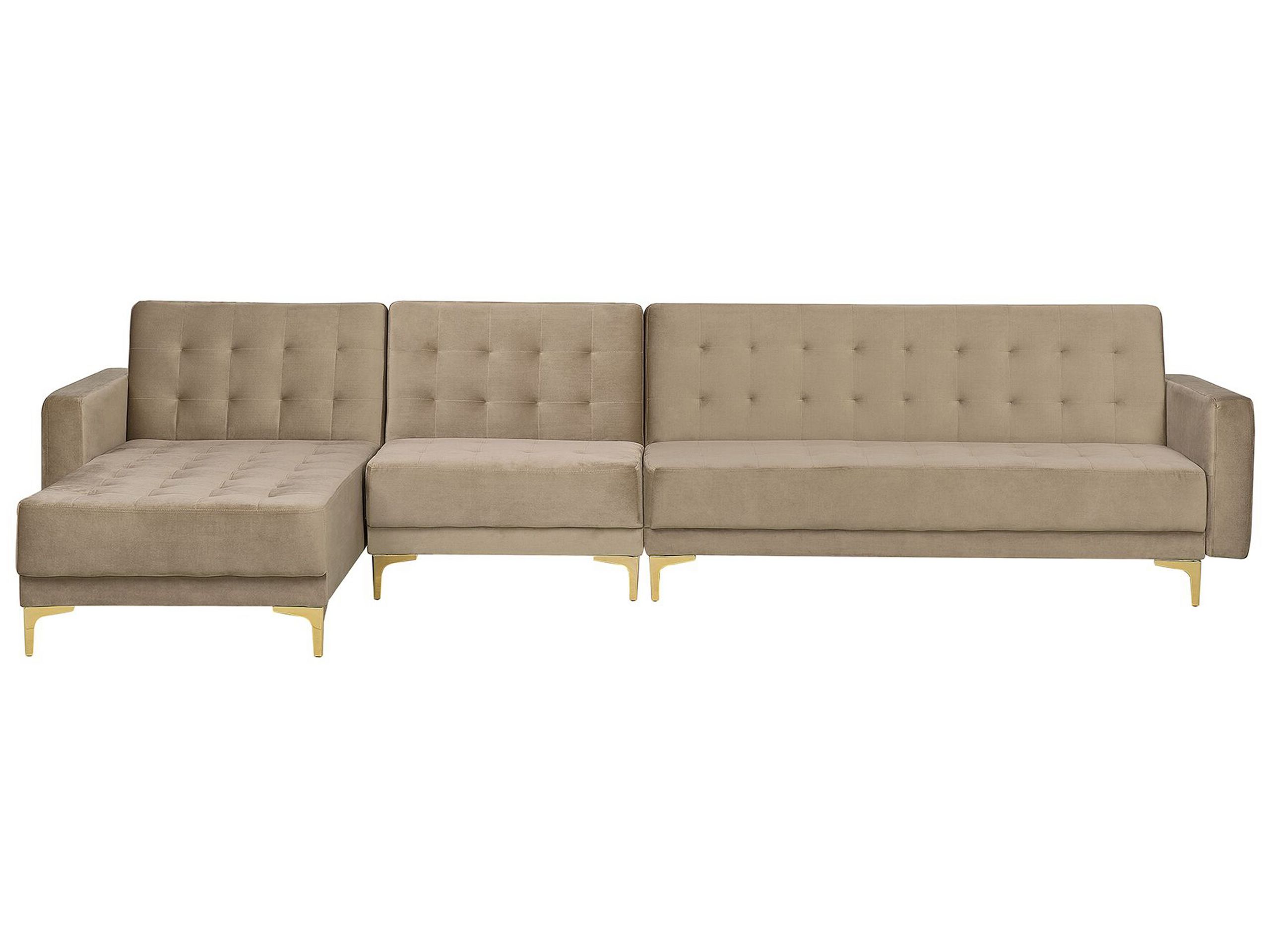 Canapé angle droite convertible en velours beige 5 places (photo) Canapé angle droite convertible en velours beige 5 places