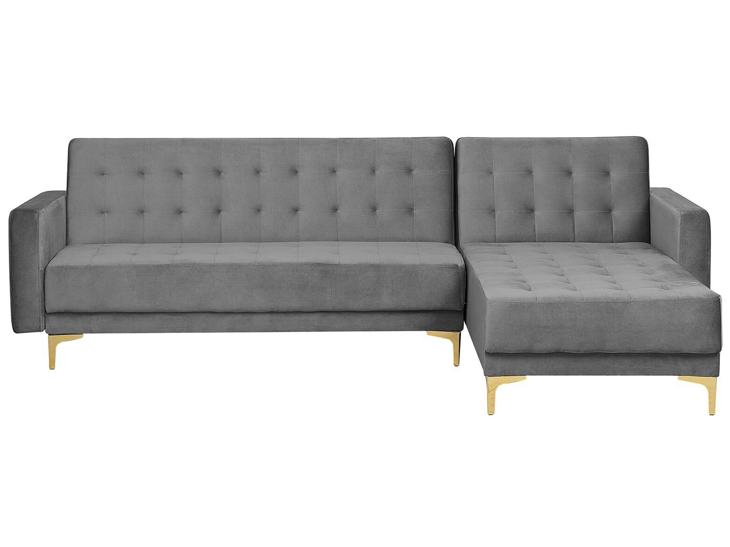 Canapé angle gauche convertible en velours gris 4 places (photo) Canapé angle gauche convertible en velours gris 4 places