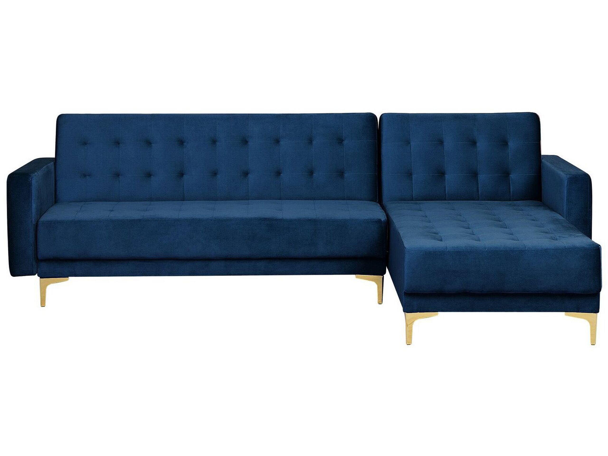Canapé angle gauche convertible en velours bleu marine 4 places (photo) Canapé angle gauche convertible en velours bleu marine 4 places