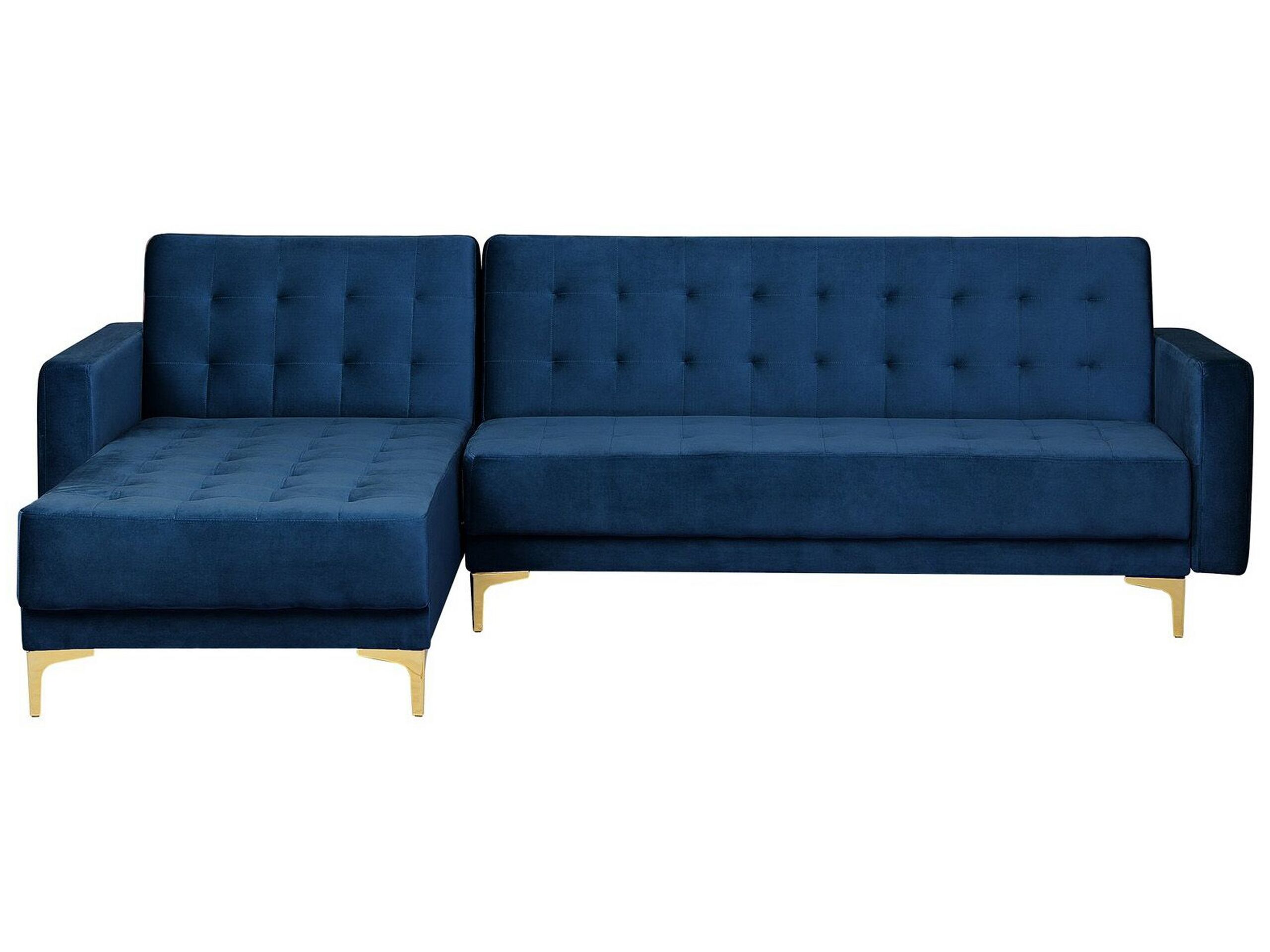 Canapé angle droite convertible en velours bleu marine 4 places (photo) Canapé angle droite convertible en velours bleu marine 4 places