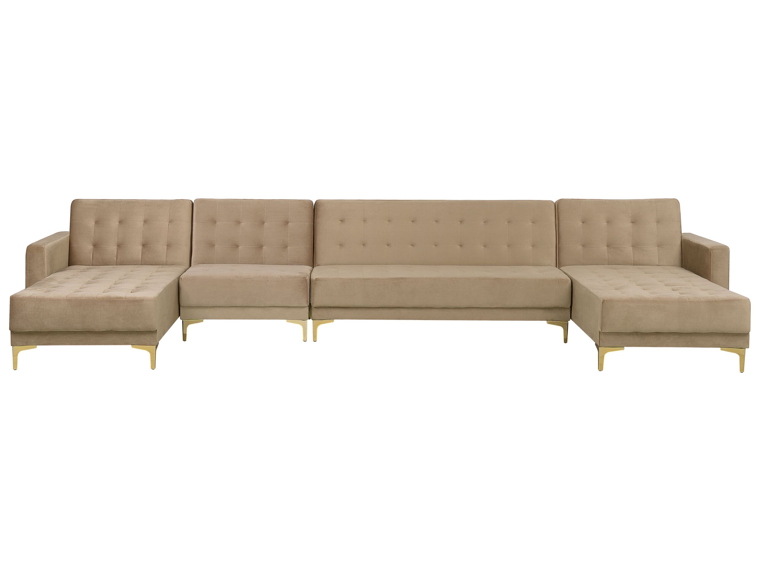 Canapé panoramique convertible en velours beige sable 6 places (photo) Canapé panoramique convertible en velours beige sable 6 places