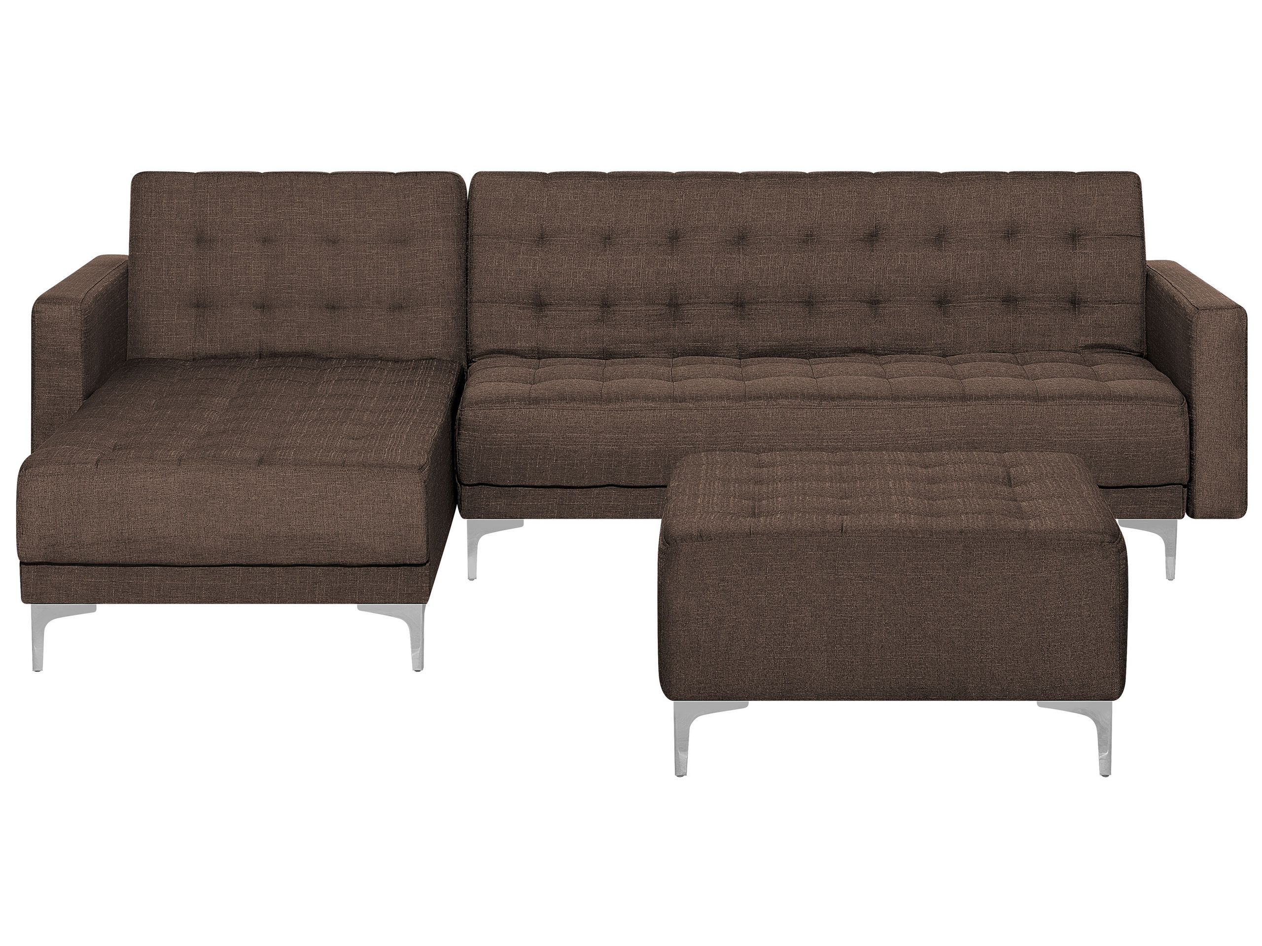 Canapé angle à droite en tissu marron foncé avec pouf ottoman (photo) Canapé angle à droite en tissu marron foncé avec pouf ottoman