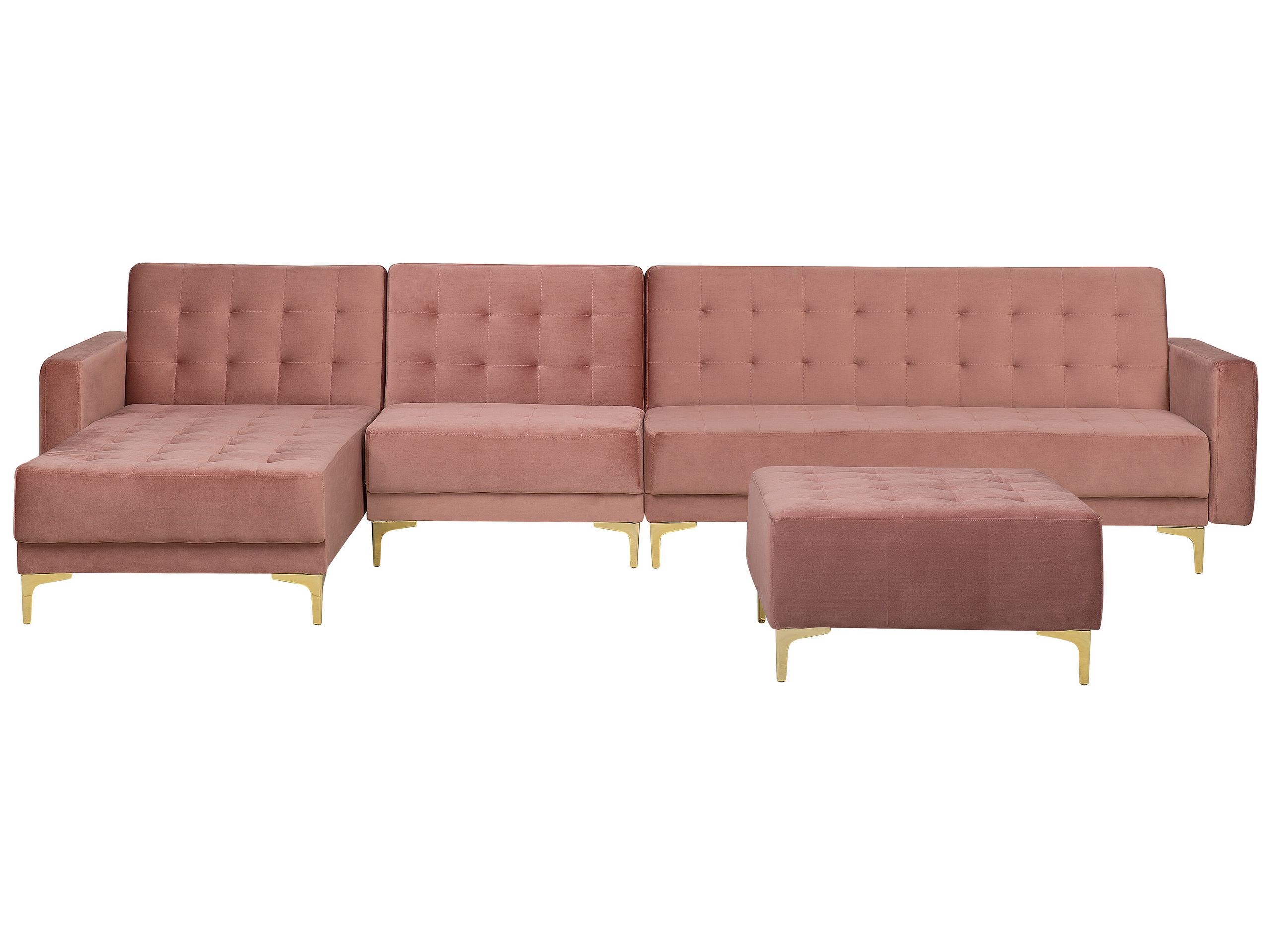 Canapé angle droite convertible en velours rose 5 places avec pouf (photo) Canapé angle droite convertible en velours rose 5 places avec pouf