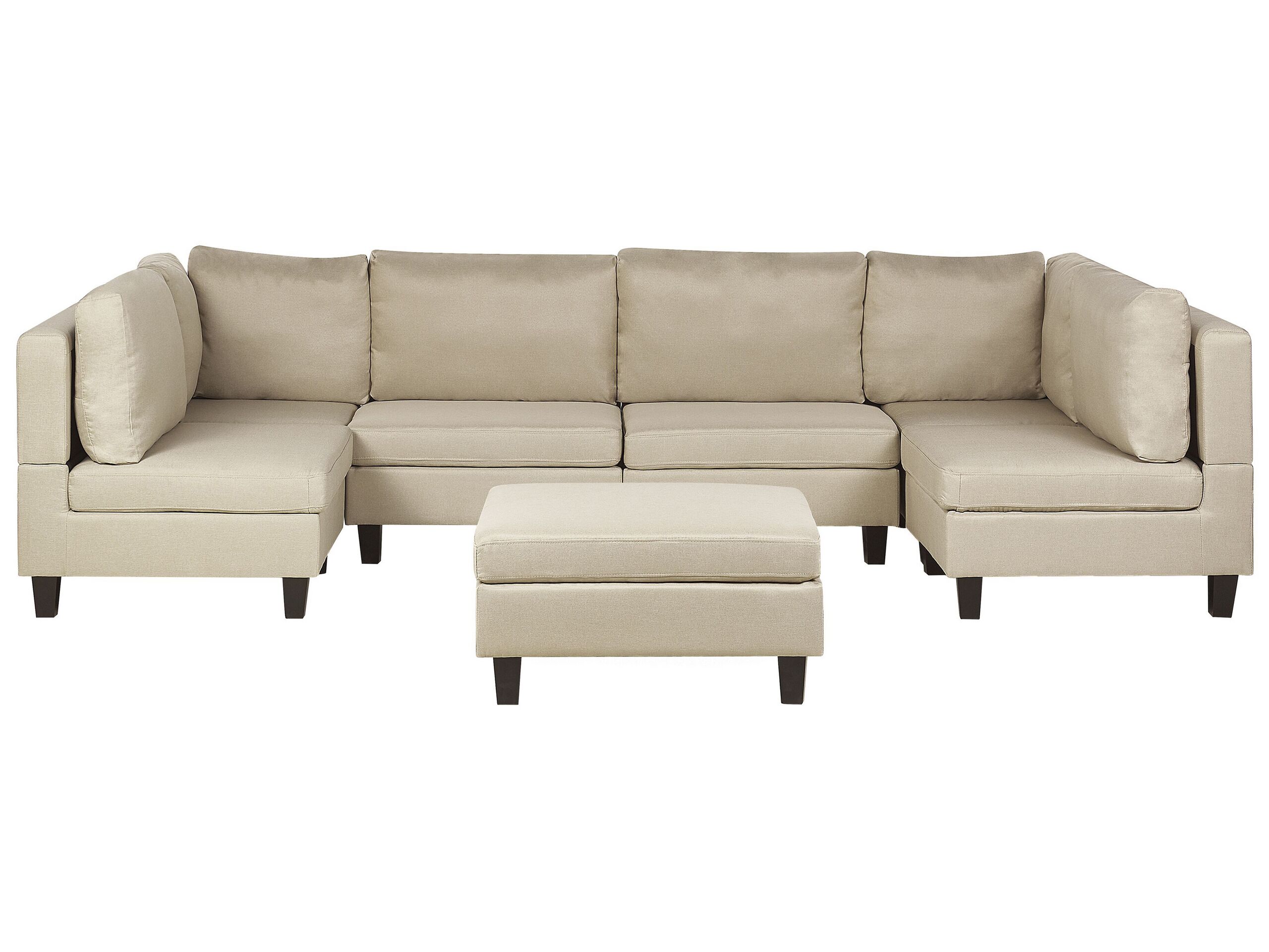 Canapé panoramique modulable 6 places en tissu beige avec pouf ottoman (photo) Canapé panoramique modulable 6 places en tissu beige avec pouf ottoman