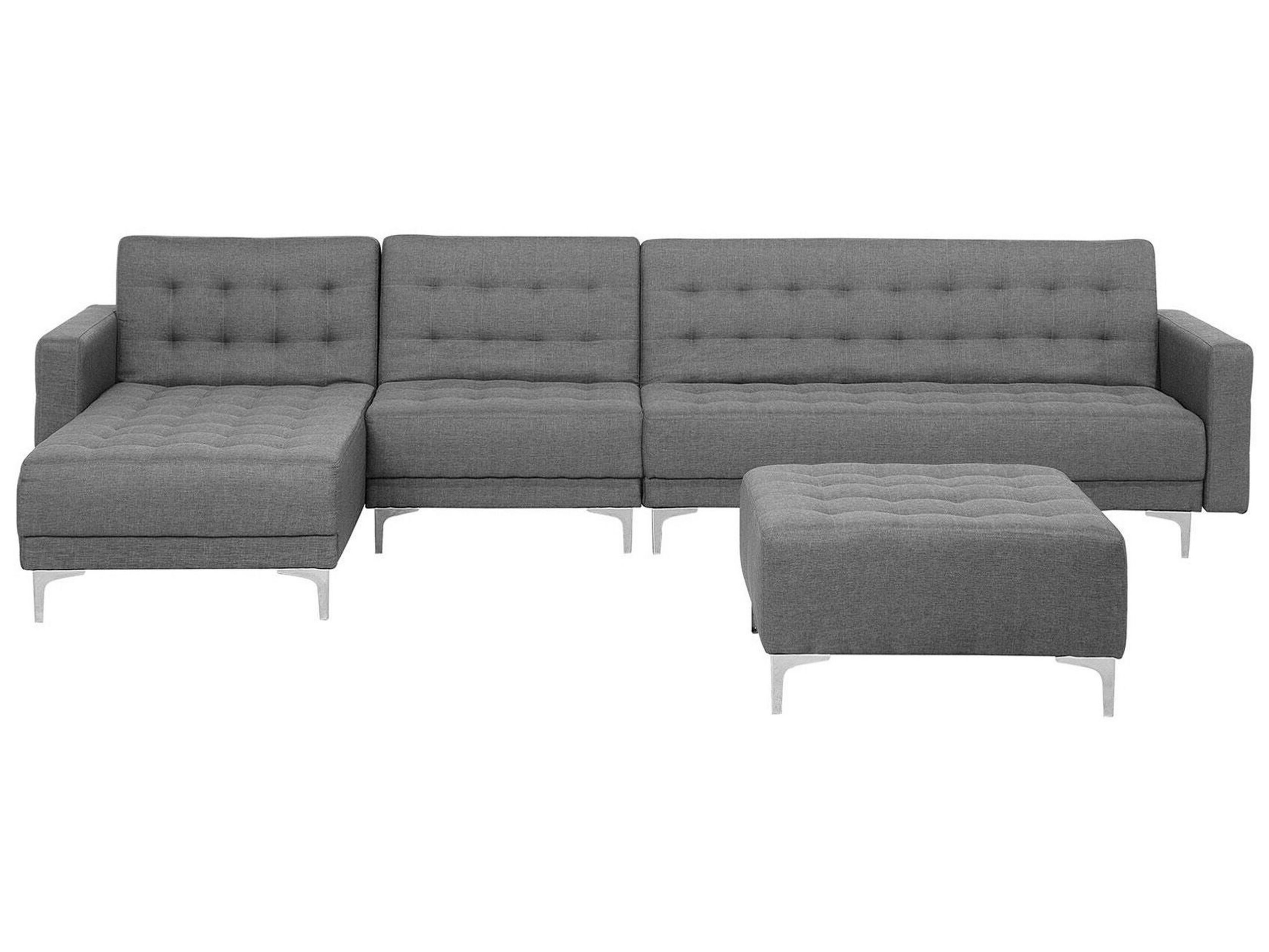 Canapé angle droite convertible en tissu gris clair 5 places avec pouf (photo) Canapé angle droite convertible en tissu gris clair 5 places avec pouf