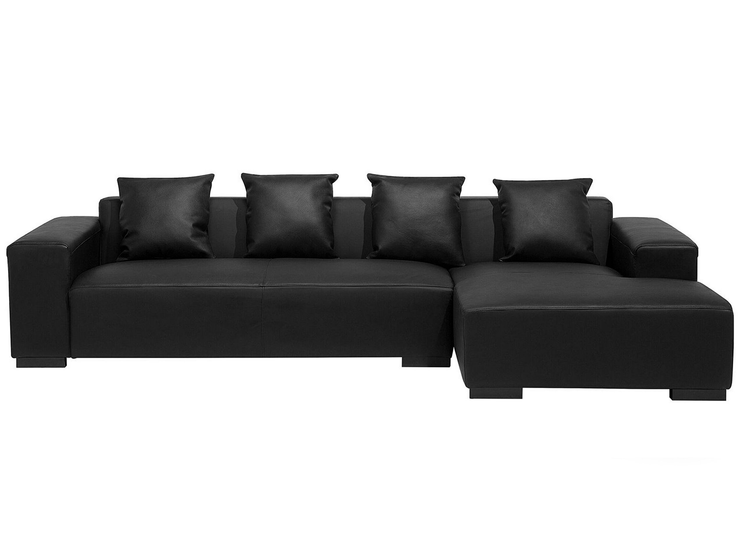 Canapé d'angle 4 places Noir Cuir Moderne Confort