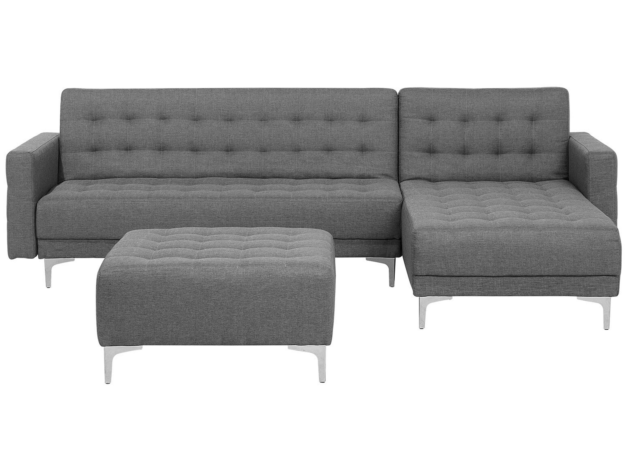 Canapé angle gauche convertible en tissu gris clair 4 places avec pouf (photo) Canapé angle gauche convertible en tissu gris clair 4 places avec pouf