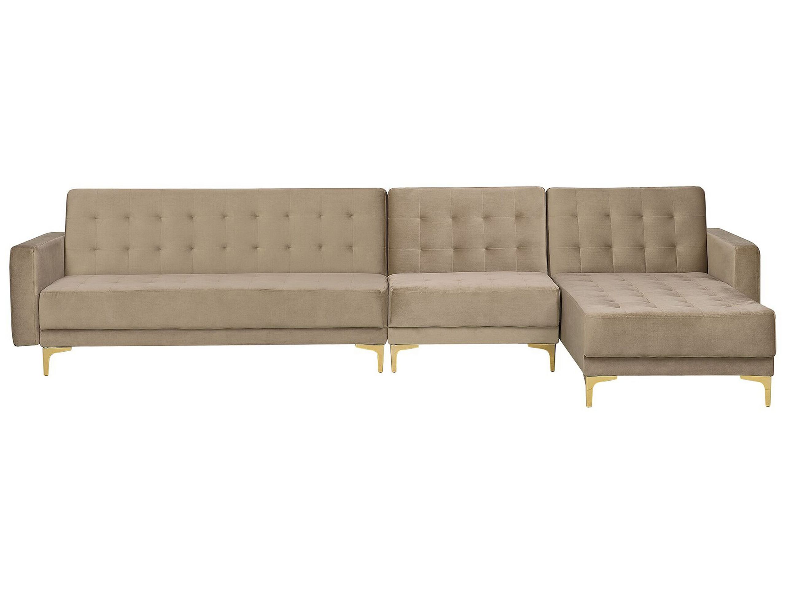 Canapé angle gauche convertible en velours beige 5 places (photo) Canapé angle gauche convertible en velours beige 5 places