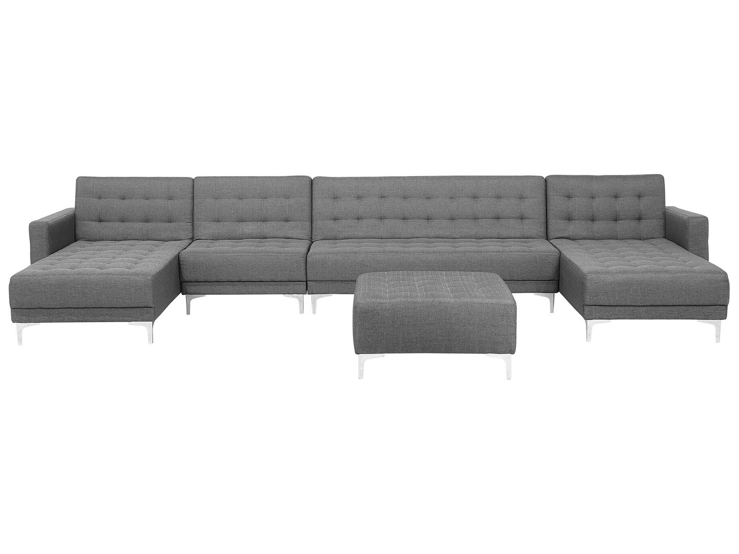 Canapé panoramique convertible en tissu gris clair 6 places avec pouf (photo) Canapé panoramique convertible en tissu gris clair 6 places avec pouf