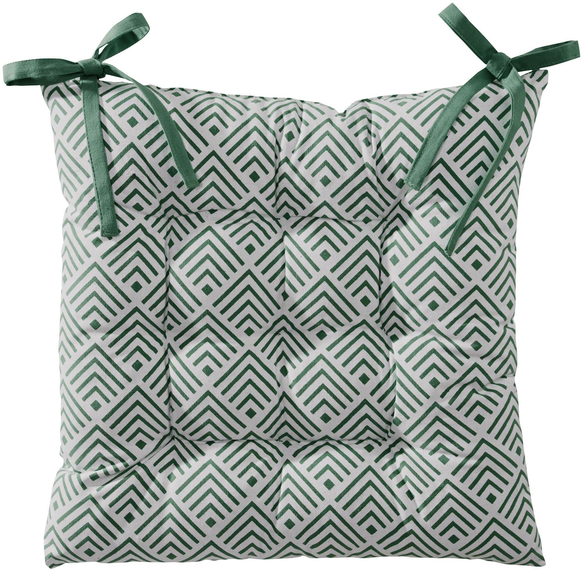 Galette de chaise réversible vert eucalyptus 40x40 en coton Galette de chaise réversible vert eucalyptus 40x40 en coton