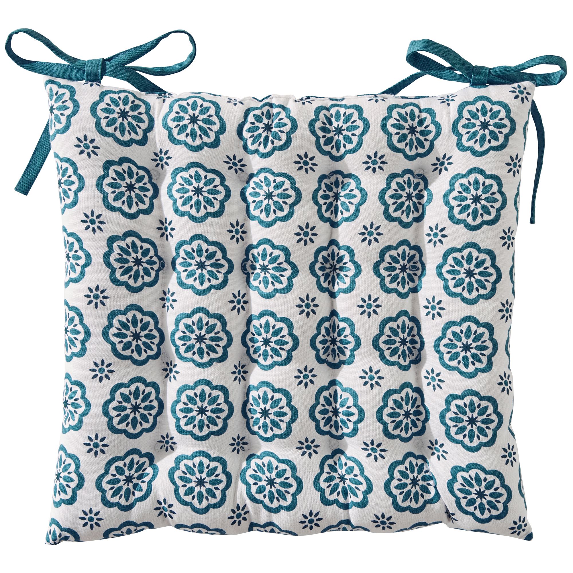 Galette de chaise réversible bleu orage 40x40 en coton Galette de chaise réversible bleu orage 40x40 en coton