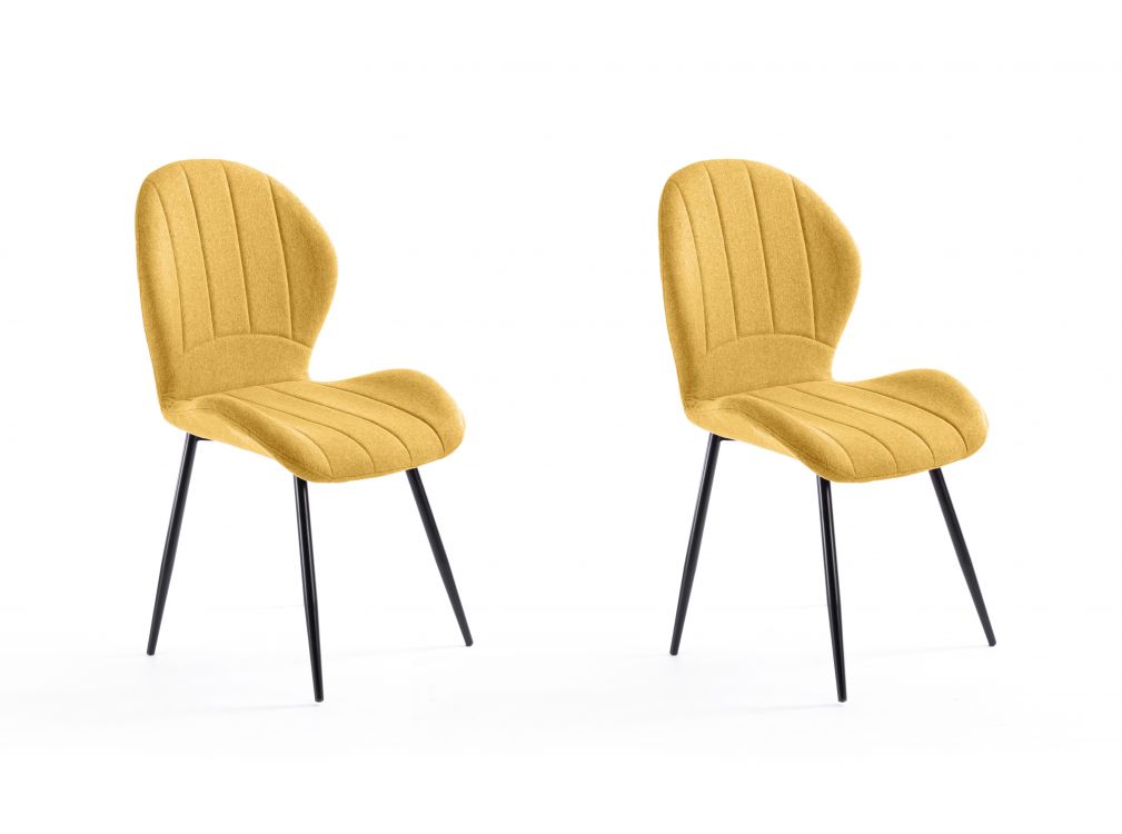 Lot de 2 chaises design jaunes avec piétement en métal Lot de 2 chaises design jaunes avec piétement en métal