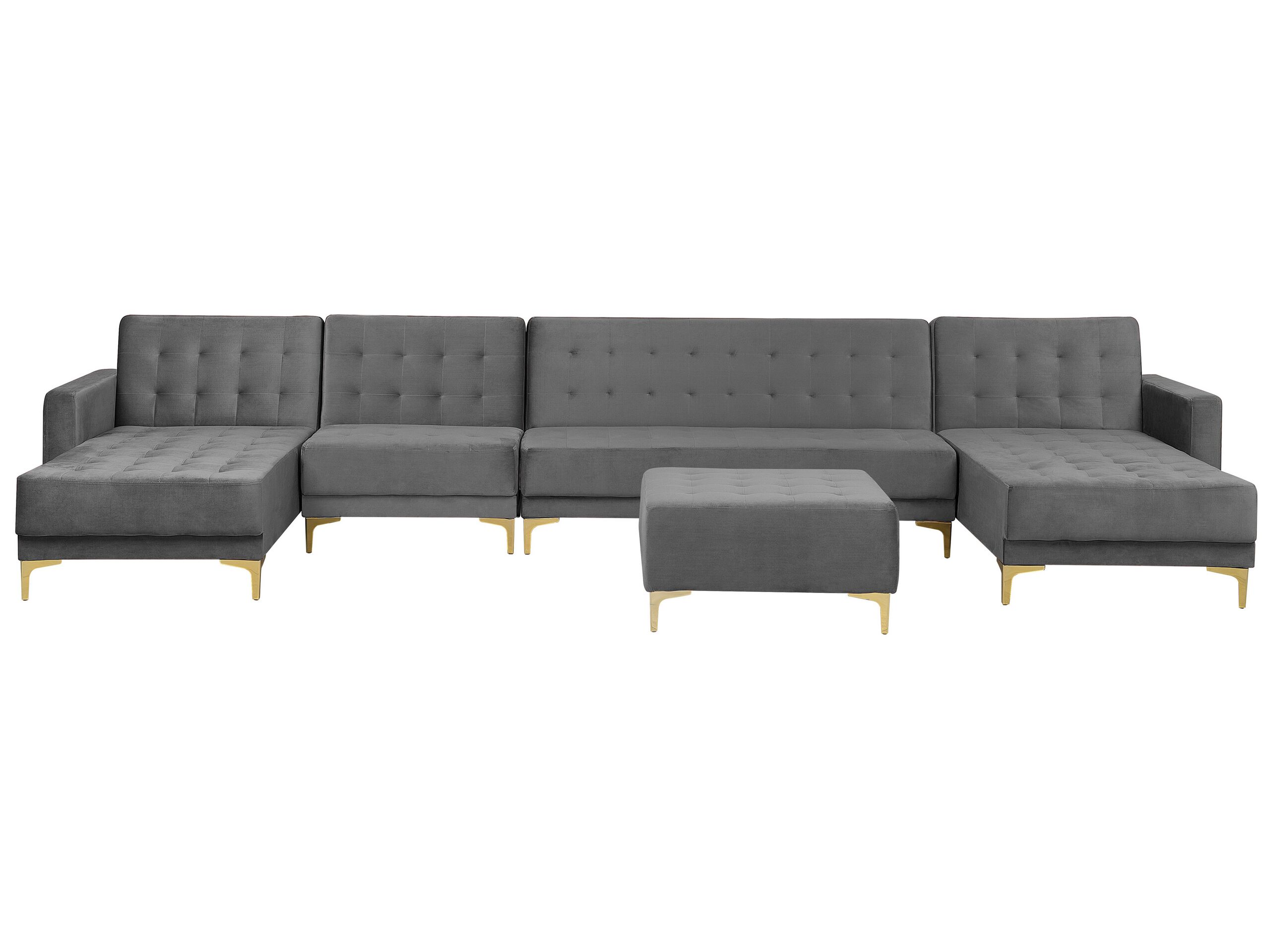 Canapé panoramique convertible en velours gris 6 places avec pouf (photo) Canapé panoramique convertible en velours gris 6 places avec pouf