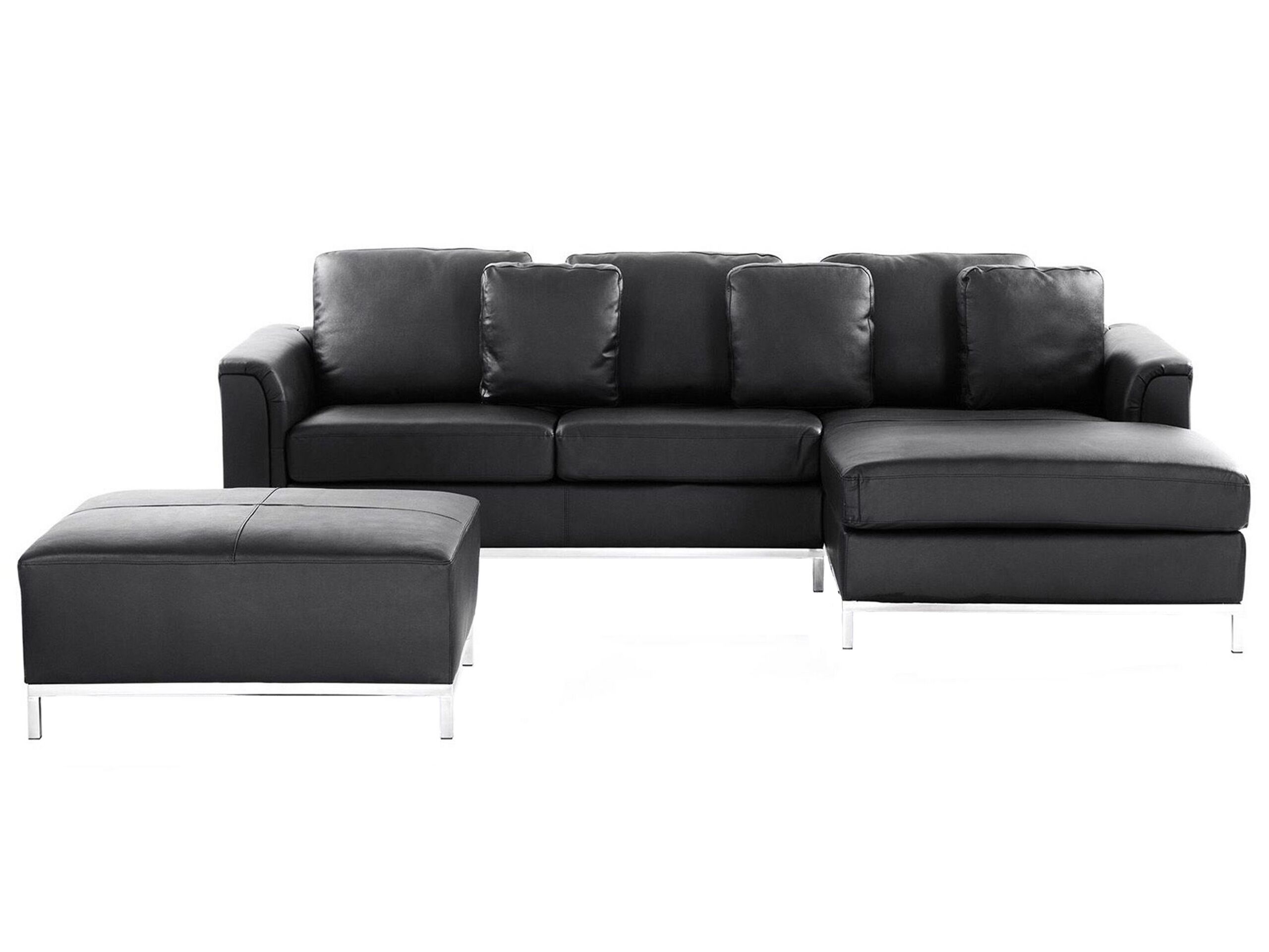 Canapé angle à gauche 4 places en cuir noir avec pouf (photo) Canapé angle à gauche 4 places en cuir noir avec pouf