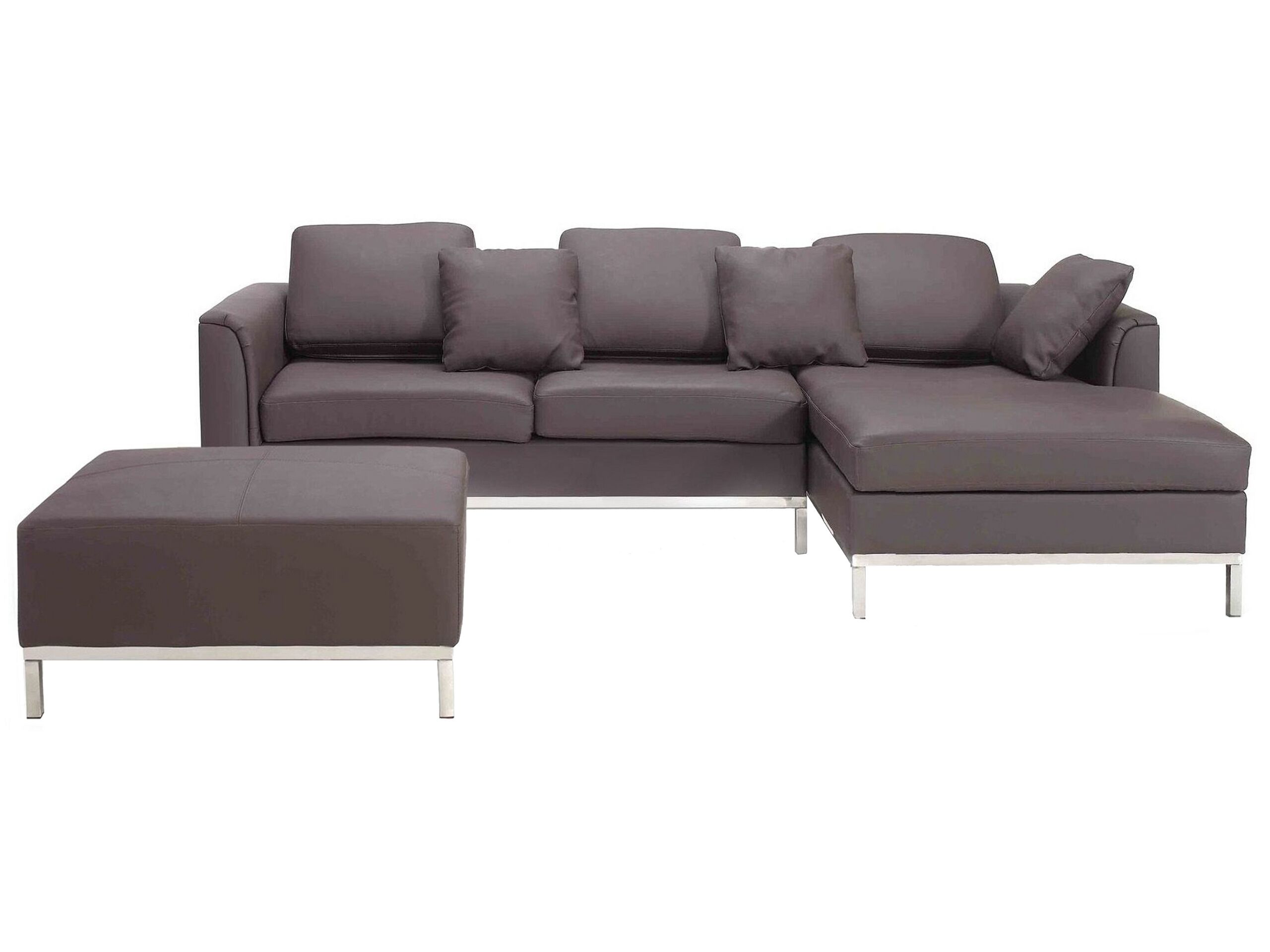 Canapé angle à gauche 4 places en cuir marron avec pouf (photo) Canapé angle à gauche 4 places en cuir marron avec pouf