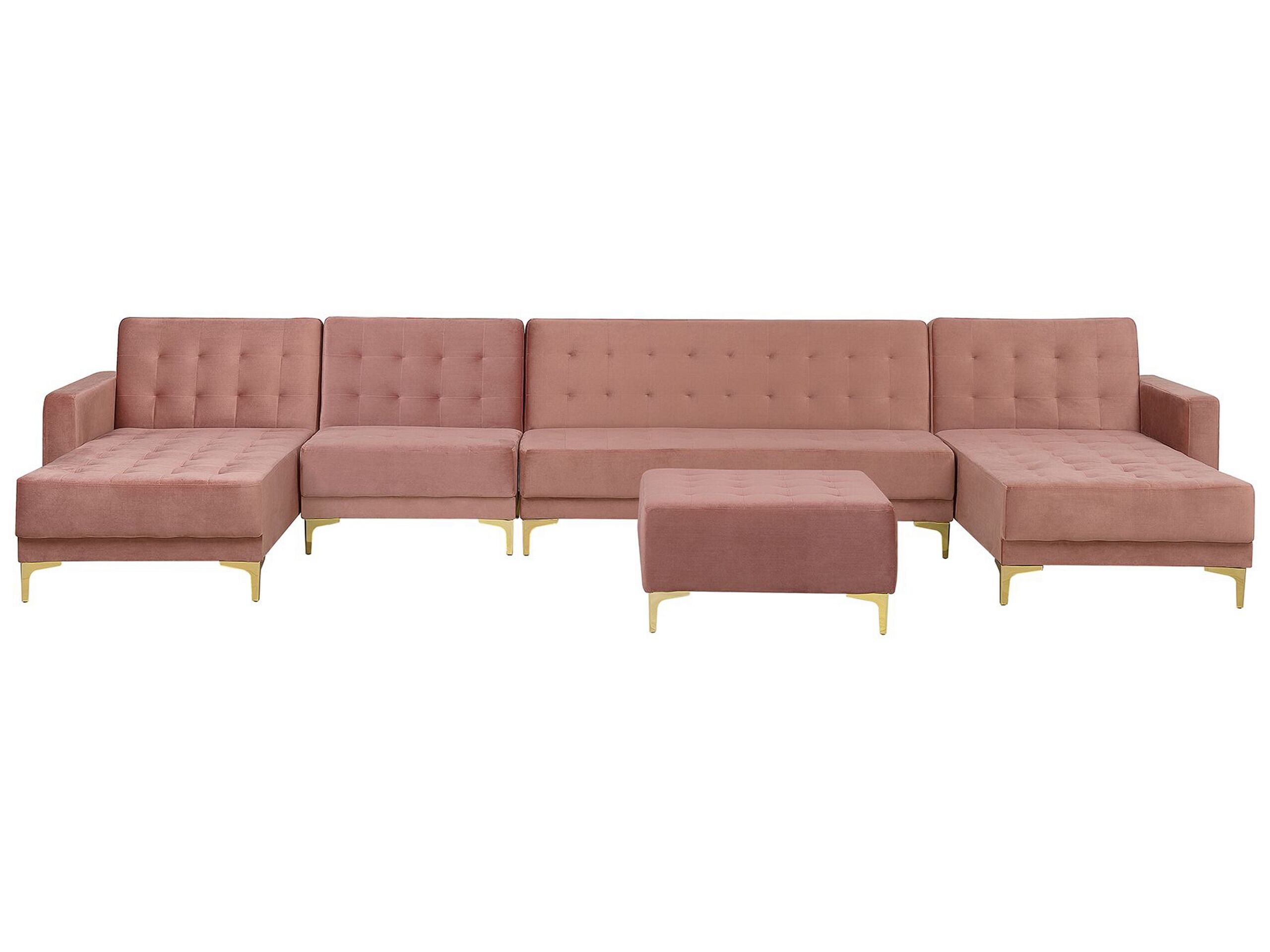Canapé panoramique convertible en velours rose 6 places avec pouf (photo) Canapé panoramique convertible en velours rose 6 places avec pouf