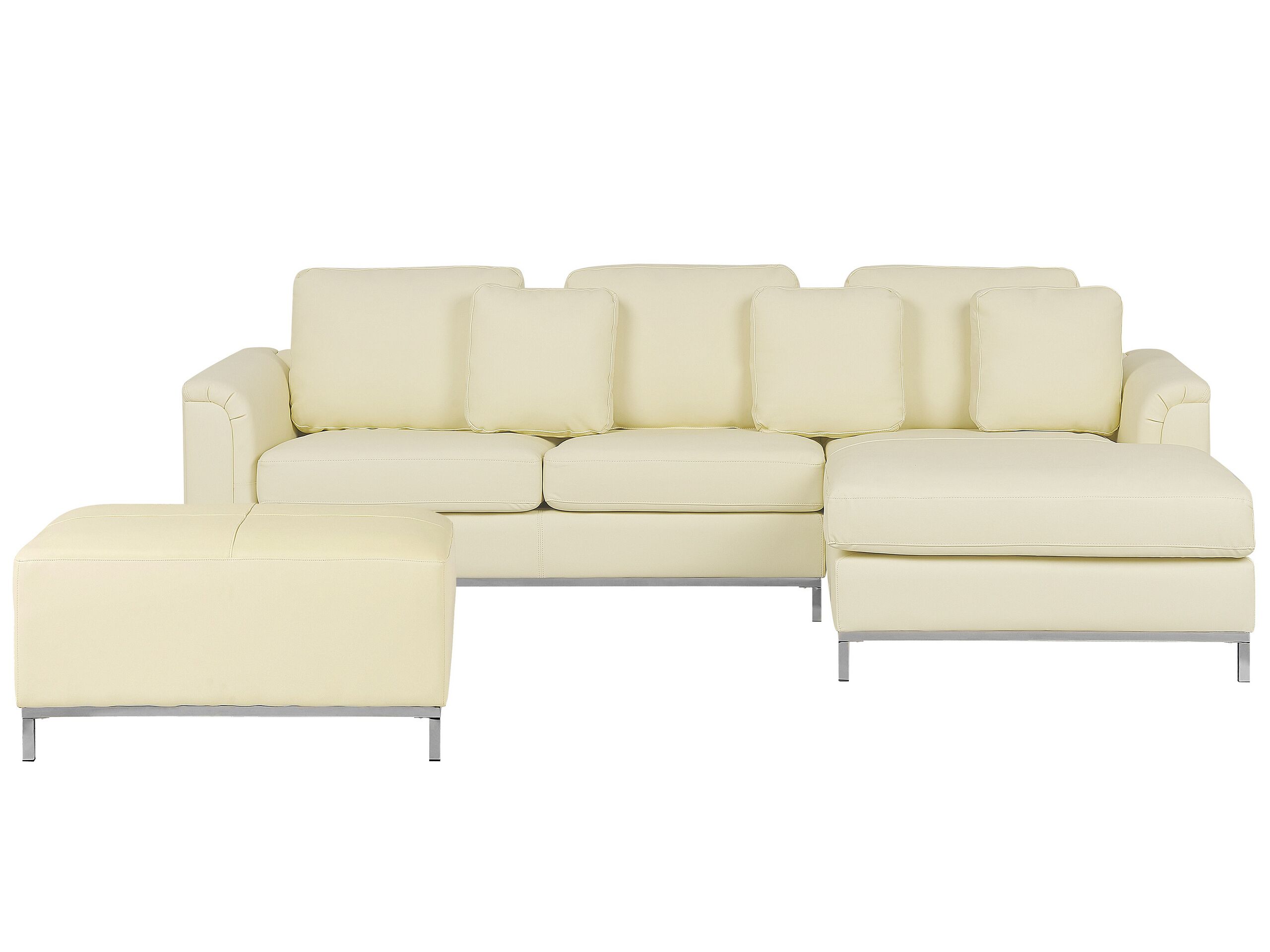Canapé angle à gauche 4 places en cuir beige avec pouf (photo) Canapé angle à gauche 4 places en cuir beige avec pouf
