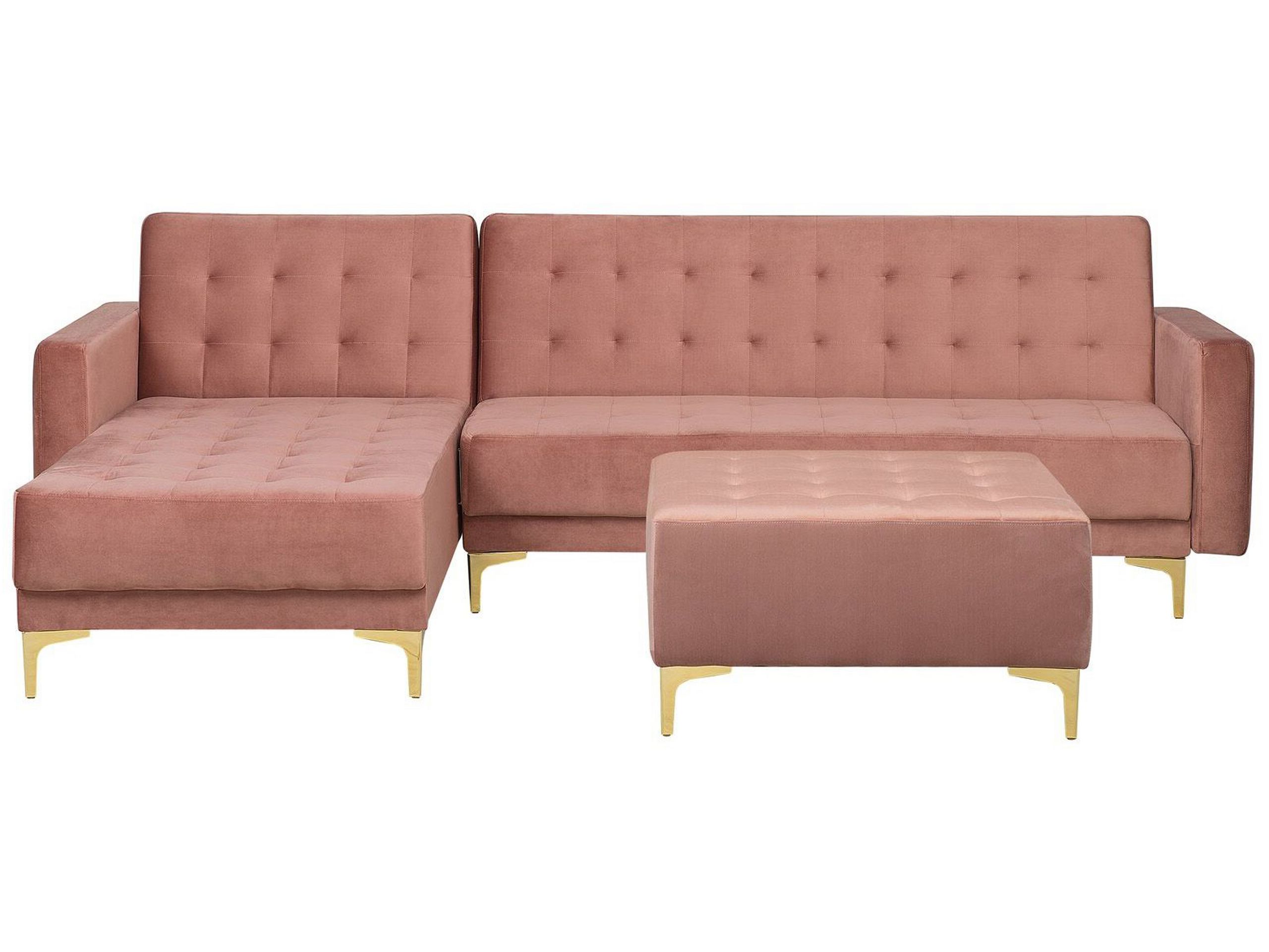 Canapé angle droite convertible en velours rose 4 places avec pouf (photo) Canapé angle droite convertible en velours rose 4 places avec pouf