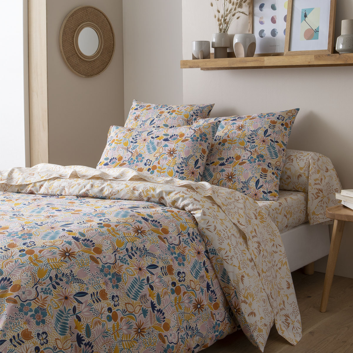 Parure de lit imprimée en bambou multicolore 200x200 Parure de lit imprimée en bambou multicolore 200x200