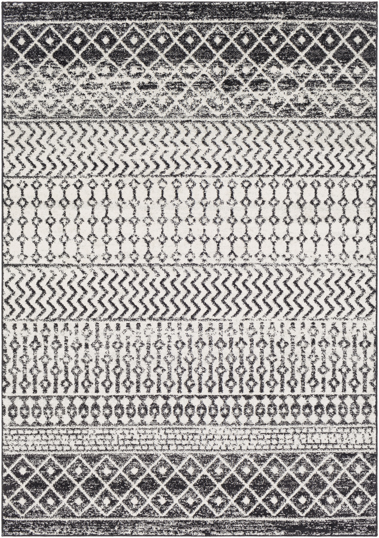 Tapis Géométrique, Noir, Gris et Blanc - 120x170cm