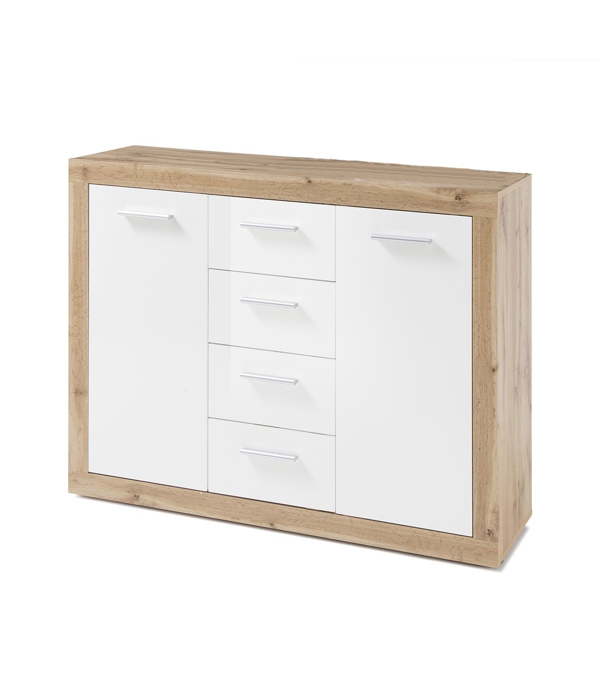 Buffet 2 portes 4 tiroirs L117cm - Marron et blanc Buffet 2 portes 4 tiroirs L117cm - Marron et blanc