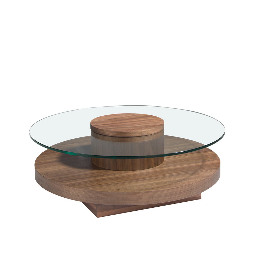Table basse en verre et effet bois noyer