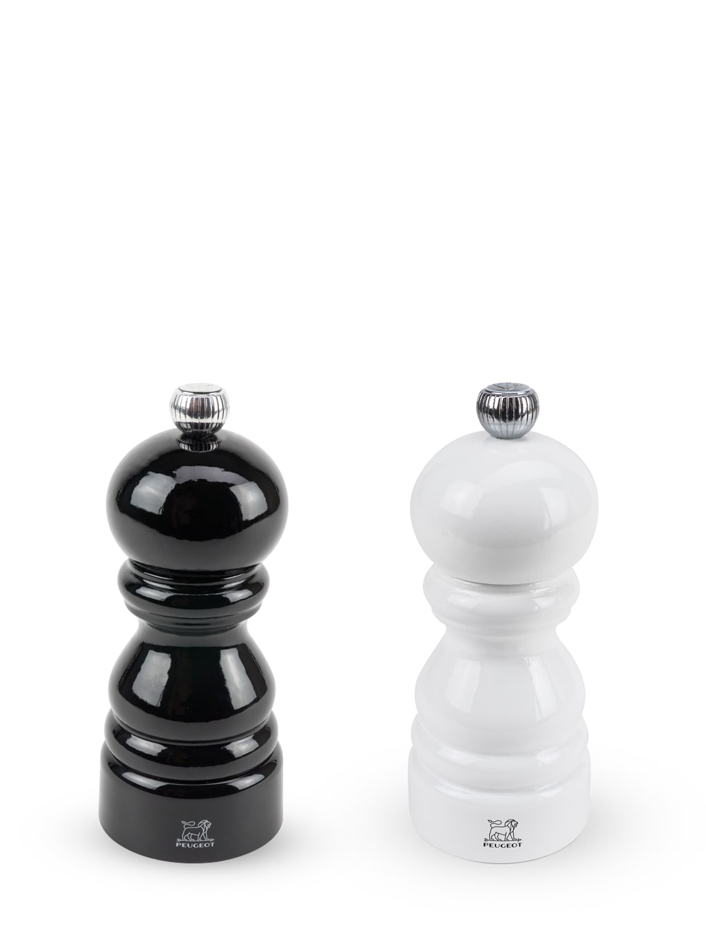 Duo de moulins poivre et sel bois laqué noir et laqué blanc 12cm