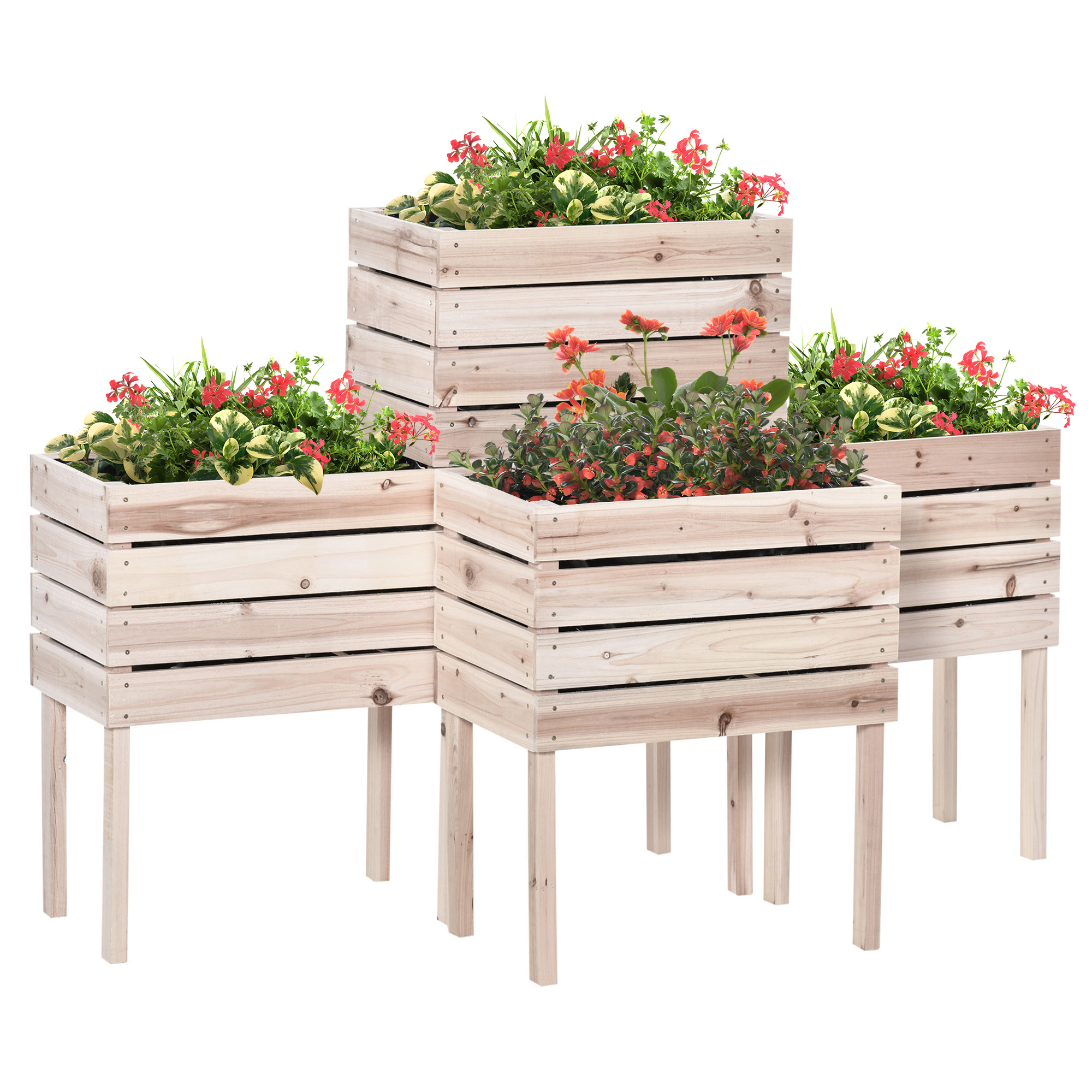 Lot de 4 jardinières sur pieds carrés potagers sapin naturel (photo) Lot de 4 jardinières sur pieds carrés potagers sapin naturel