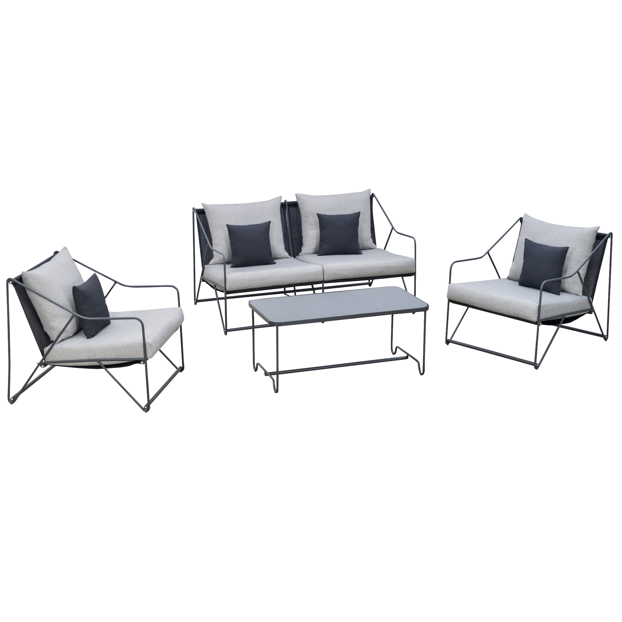 Ensemble salon de jardin design 4 places 4 pièces 12 coussins