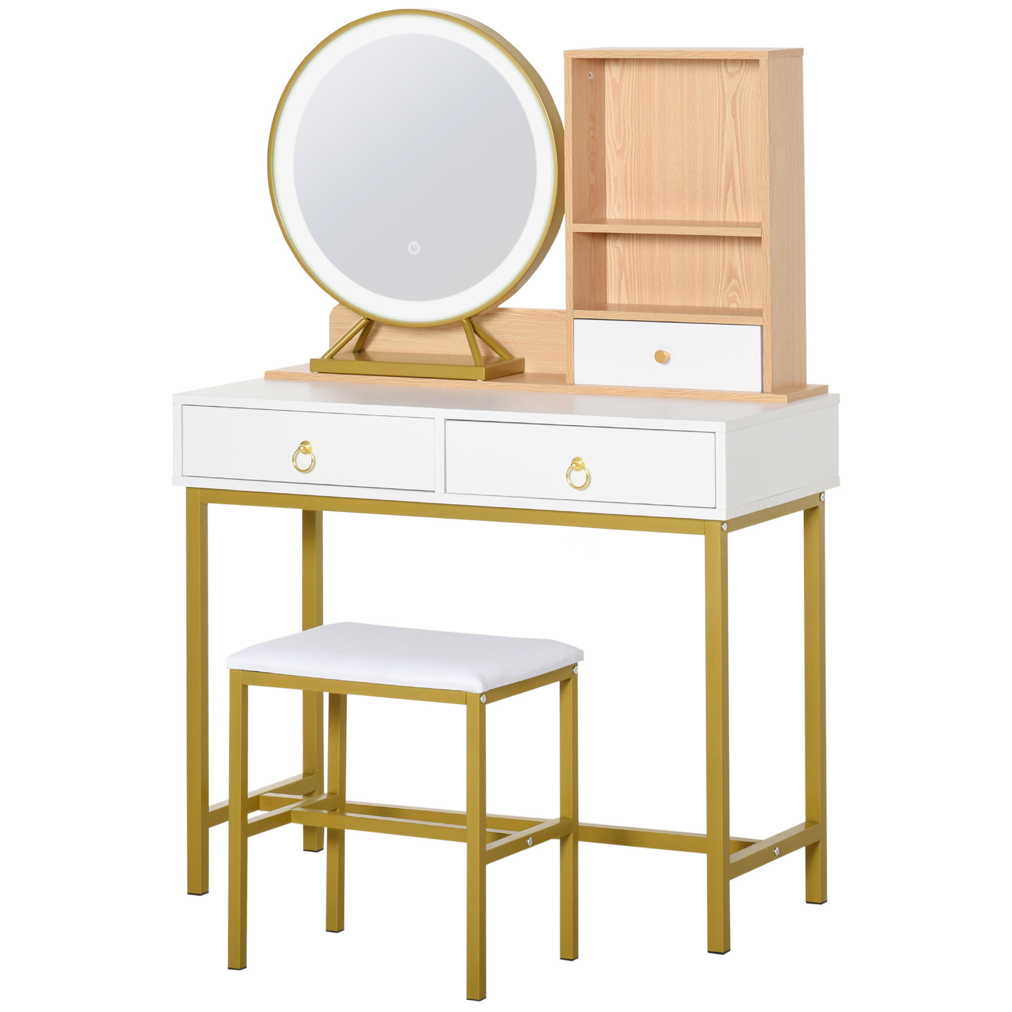 Coiffeuse design art déco avec tabouret et miroir LED