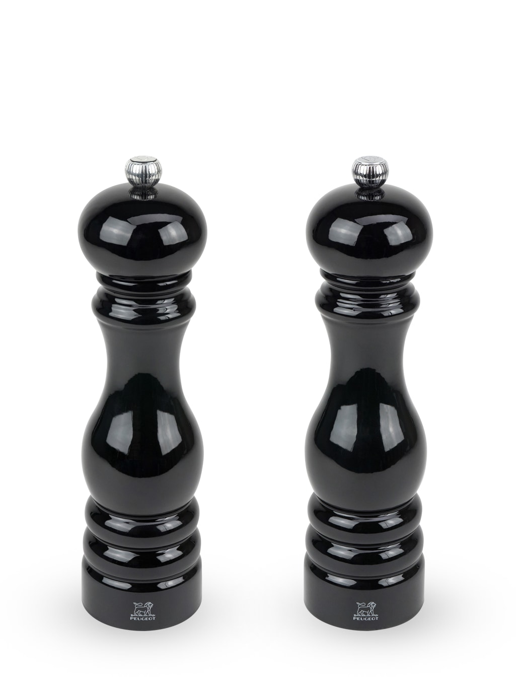 Duo de moulins à poivre et à sel en bois laqué noir H22cm Duo de moulins à poivre et à sel en bois laqué noir H22cm