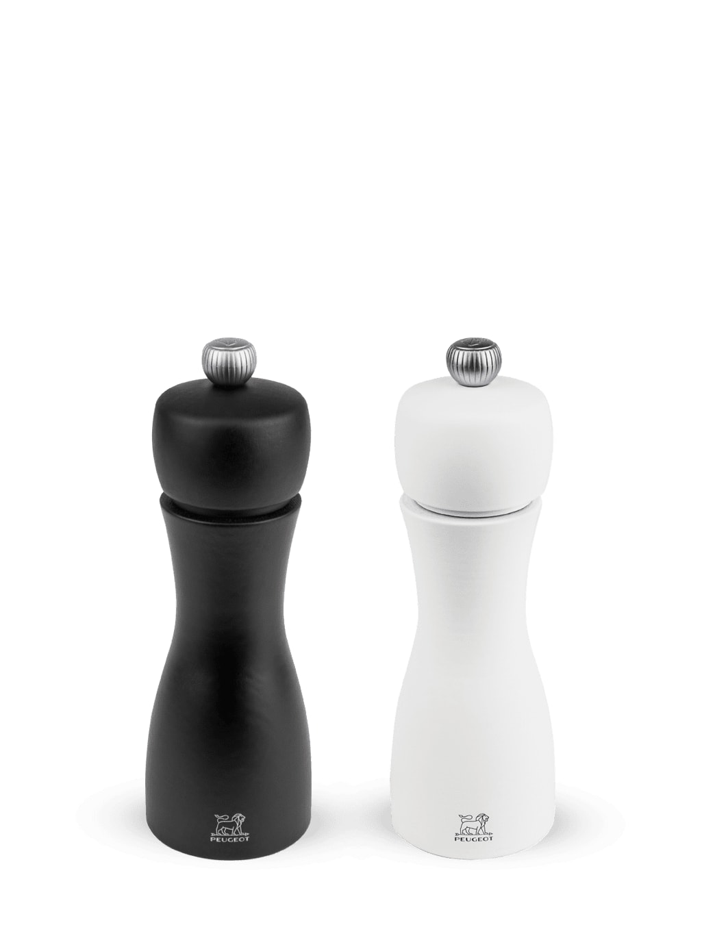 Duo de moulins à poivre et à sel en bois noir et blanc H15cm Duo de moulins à poivre et à sel en bois noir et blanc H15cm