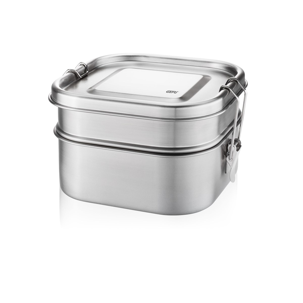 Lunch box double étages en acier inoxydable argent (photo) Lunch box double étages en acier inoxydable argent