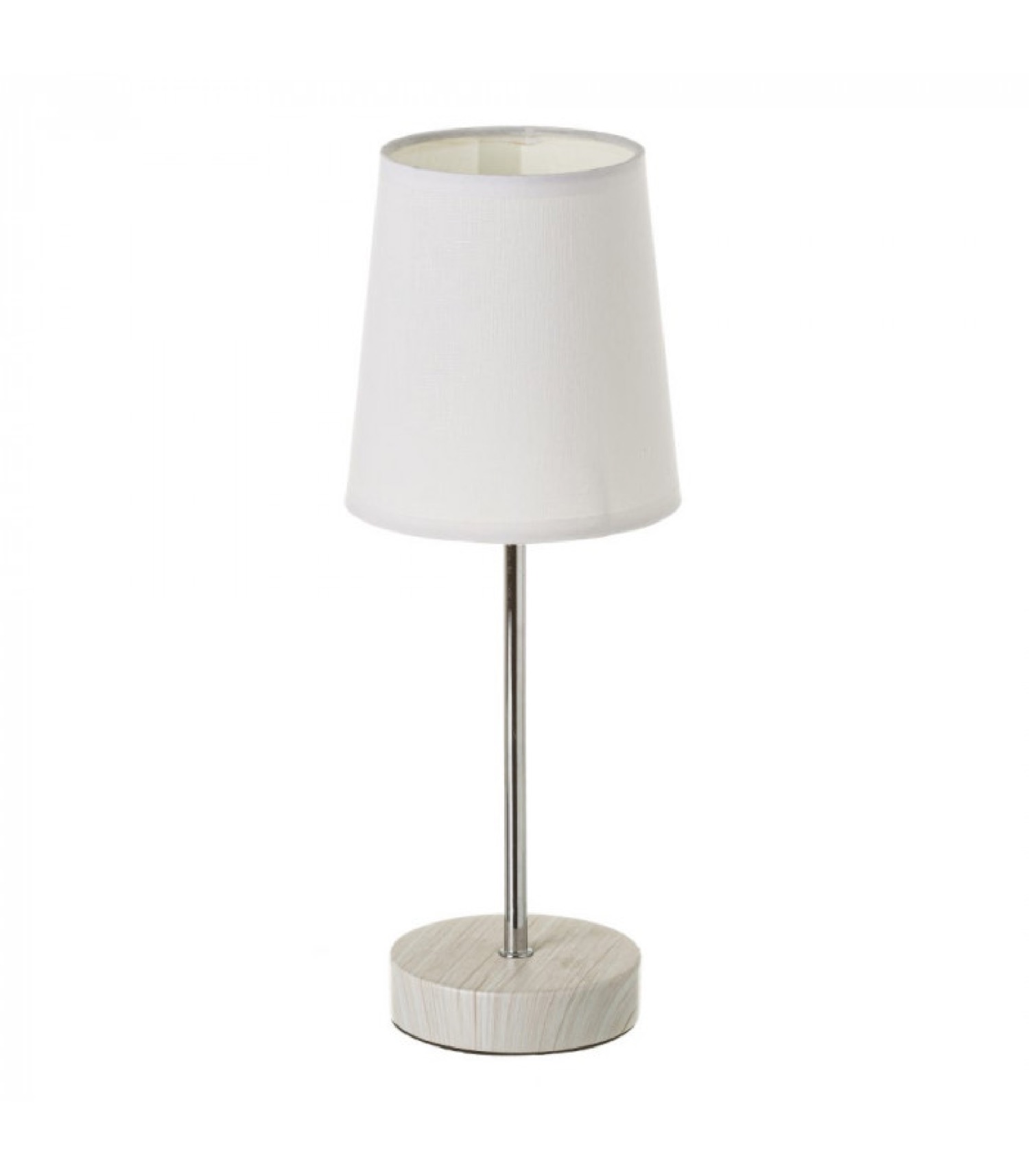 Lampe à poser bois clair métal chromé et abat-jour blanc H34,5cm