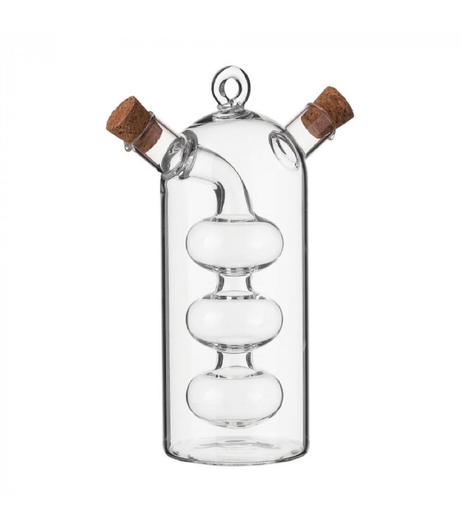 Huilier vinaigrier transparent en verre bouchons liège H17cm Huilier vinaigrier transparent en verre bouchons liège H17cm