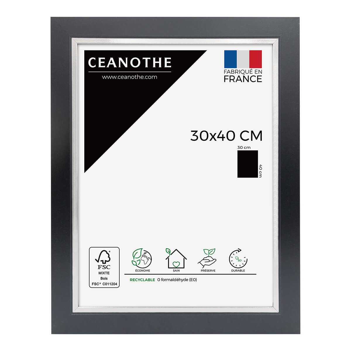 Cadre photo bois noir acier 30x40 cm Cadre photo bois noir acier 30x40 cm