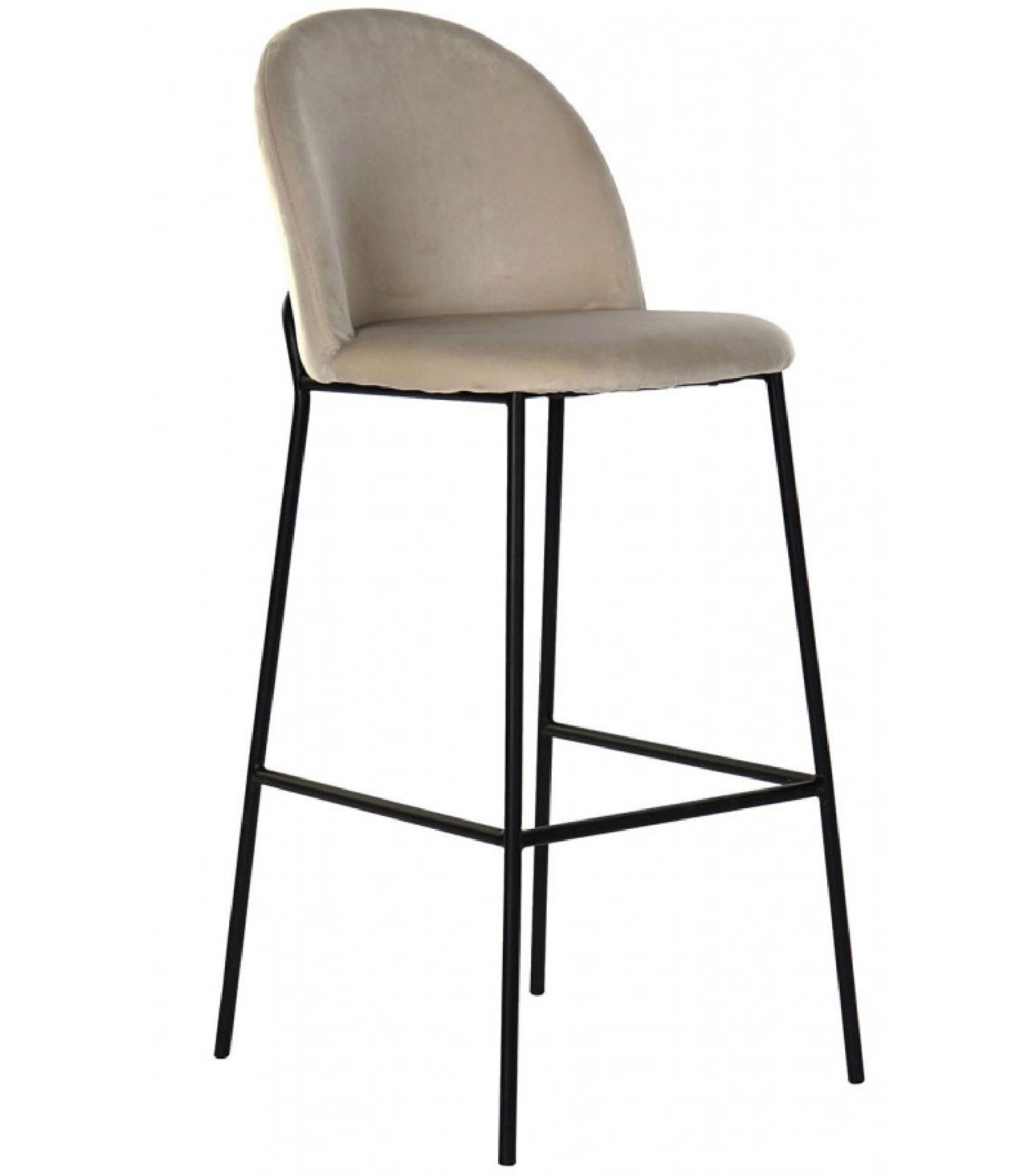 Tabouret de bar métal noir et assise velours beige