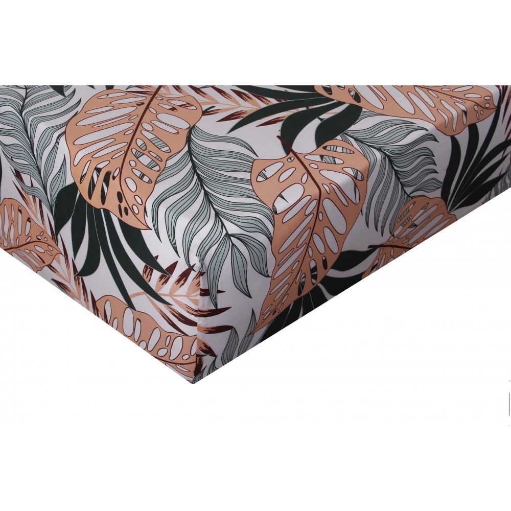 Drap housse satin de coton 140x190 cm imprimé Tropical Drap housse satin de coton 140x190 cm imprimé Tropical