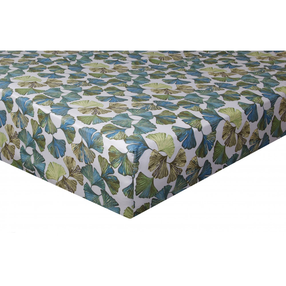 Drap housse satin de coton 160x200 cm imprime Ginkgo Drap housse satin de coton 160x200 cm imprime Ginkgo