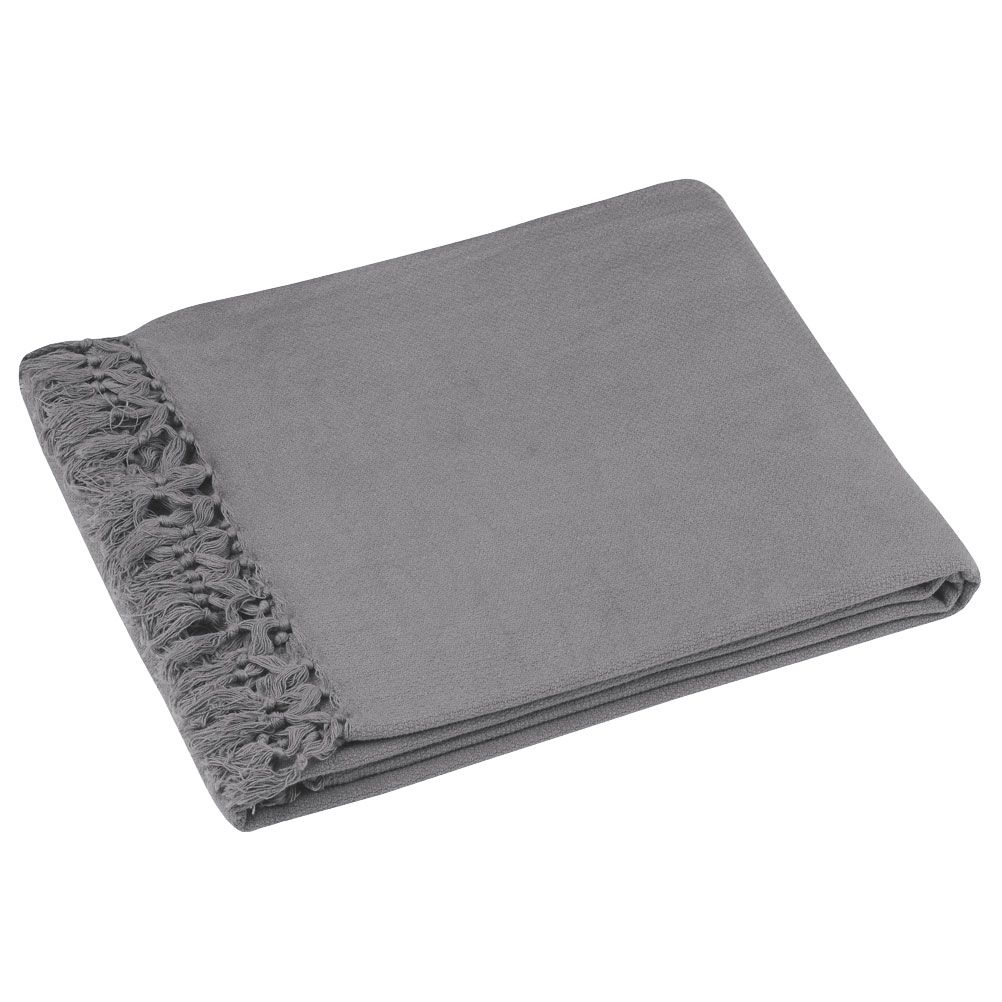 Jeté déco en coton gris 125x150 (photo) Jeté déco en coton gris 125x150