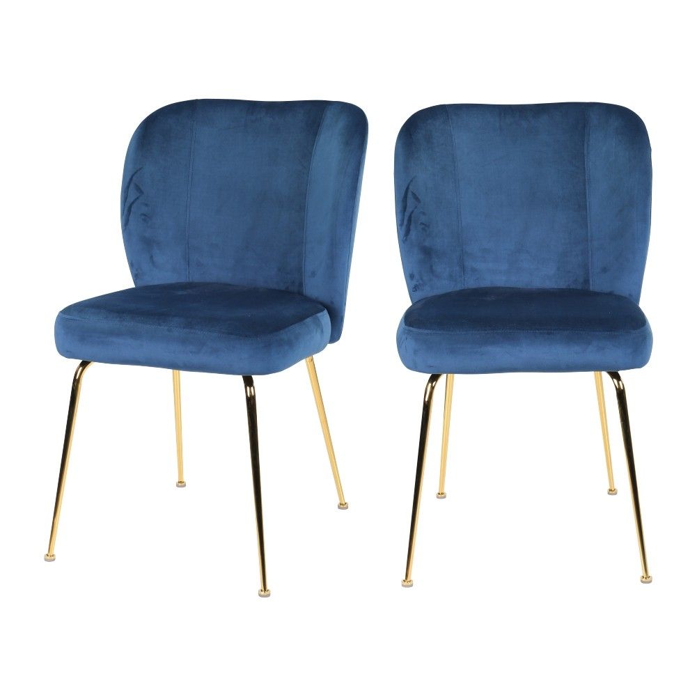 Lot de 2 chaises en velours bleu et pieds en métal dorés Lot de 2 chaises en velours bleu et pieds en métal dorés