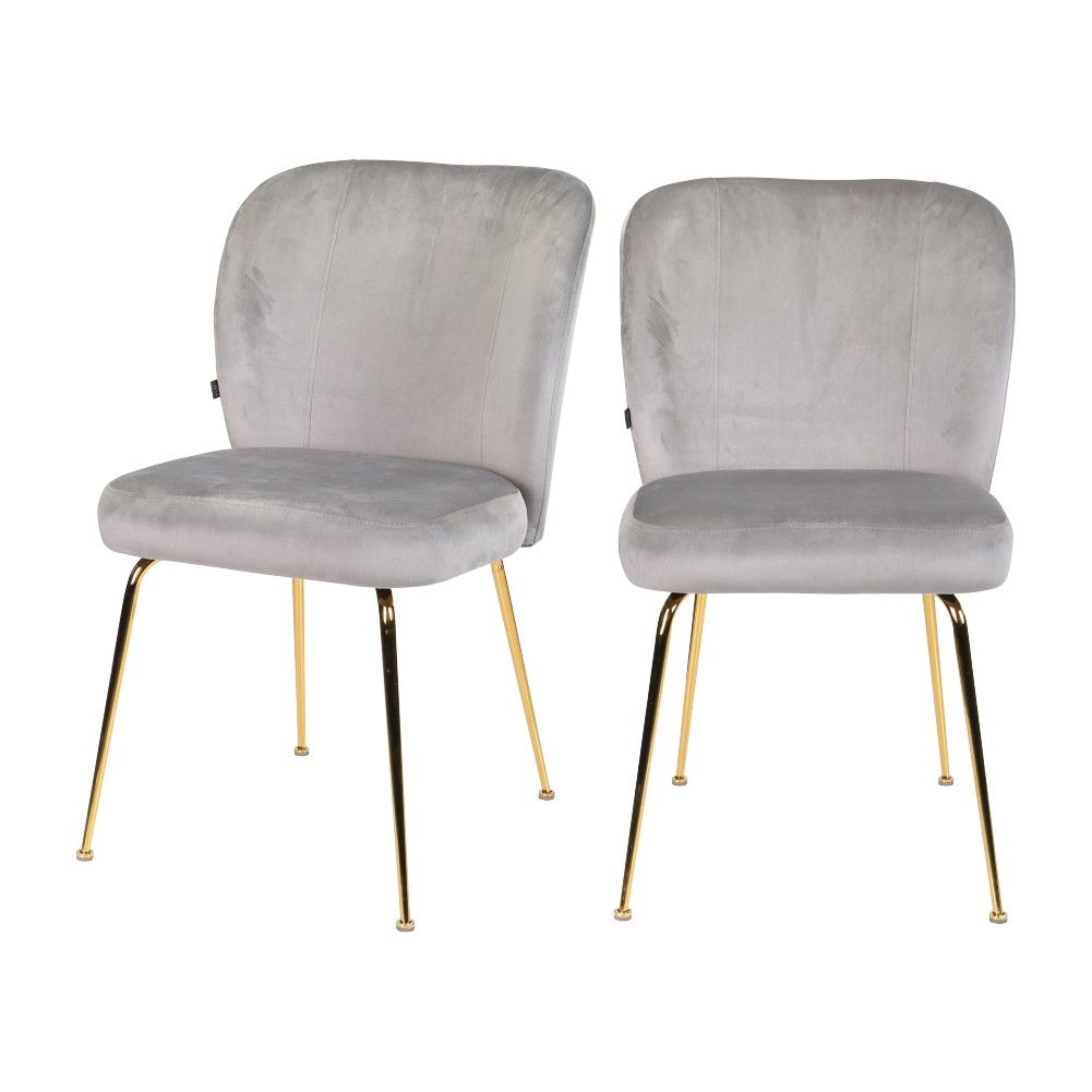 Lot de 2 chaises en velours gris et pieds en métal dorés Lot de 2 chaises en velours gris et pieds en métal dorés