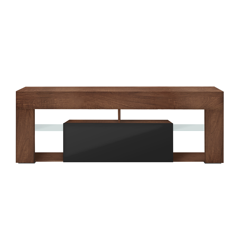 Meuble tv tablettes en verre noyer mat noir brillant