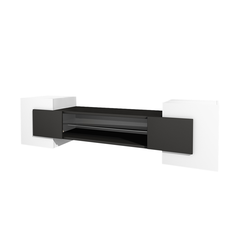 Meuble tv moderne 2 niches ouvertes 160 cm blanc noir