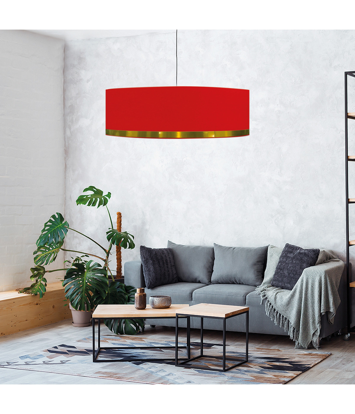 Suspension Jonc Rouge et Or D65cm