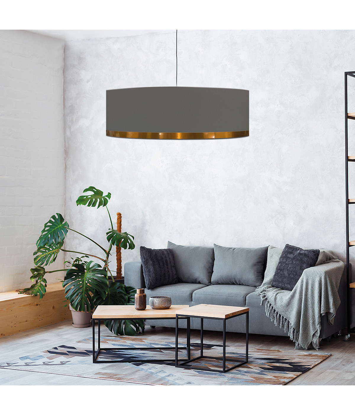 Suspension Jonc Gris et Cuivre D65cm